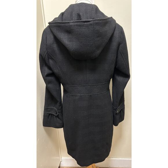 Esprit Collection Women’s Winter Long Hooded Coat Wool Blend Charcoal Plaid-Med - Picture 4 of 7